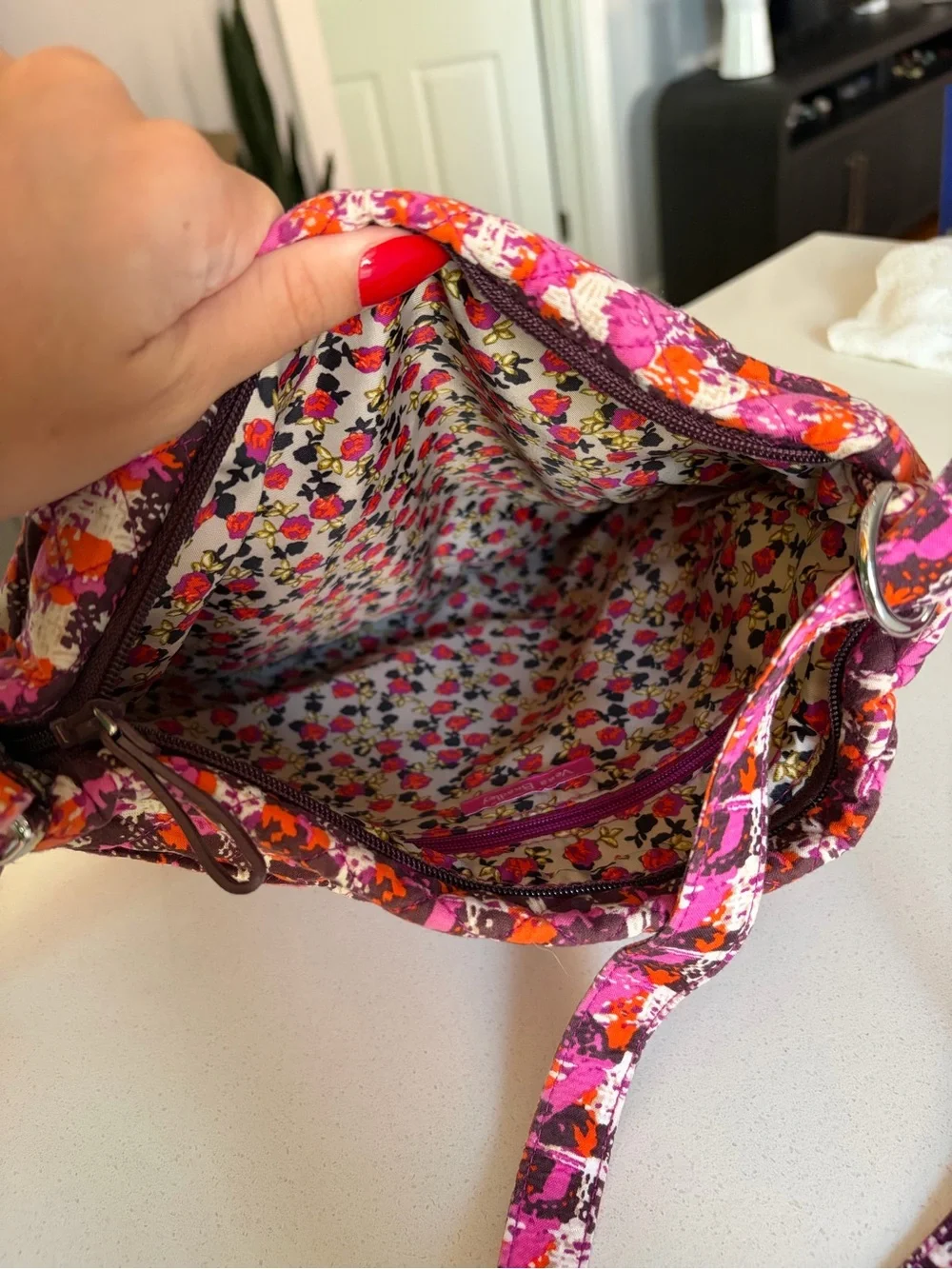 Vera Bradley Quilted Crossbody in Pink, Purple & Orange Floral